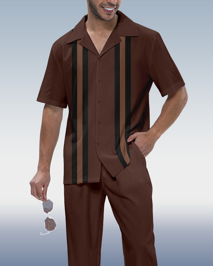 Men's Color Block Printed Short Sleeve Shirt Walking Suit 792