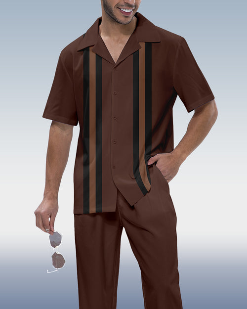 Men's Color Block Printed Short Sleeve Shirt Walking Suit 792