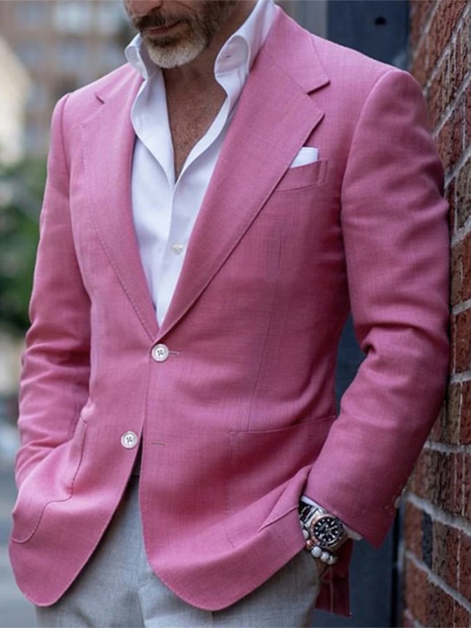 Men's Business Casual Two Button Large Pocket Solid Color Blazer
