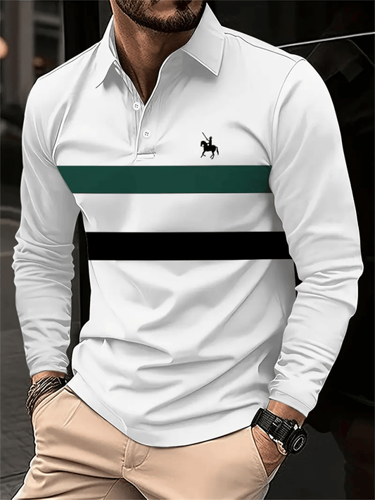 Men's Business Light Luxury Striped Print Lapel Polo Shirt
