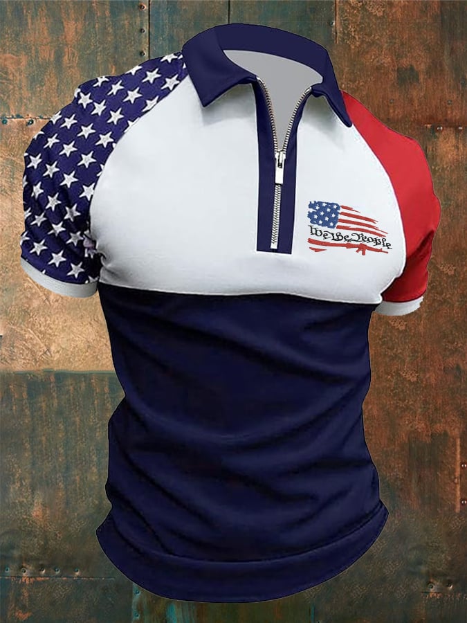 Men's Faith American Flag We The People Casual Polo Shirt