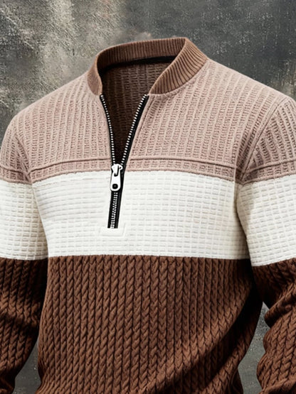 Men'S Casual Retro Half-Zip Stand-Collar Long-Sleeved Sweatshirt
