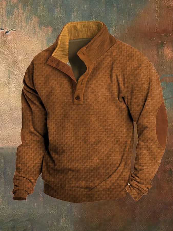 Men's Retro Knitted Jacquard Casual Colorblock Stand Collar Sweatshirt