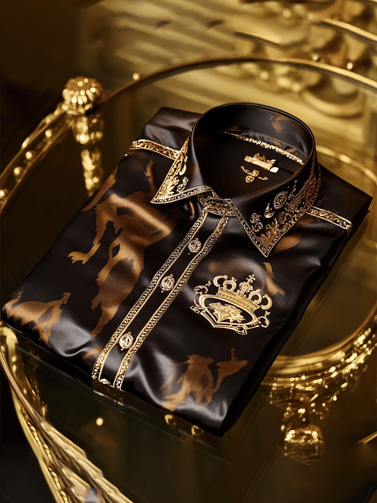 Men's Satin Luxe Print Short Sleeve Button Shirt