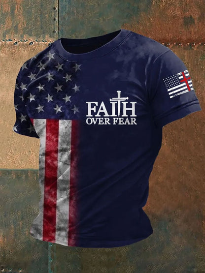 Men's Vintage Flag Faith Print T-Shirt
