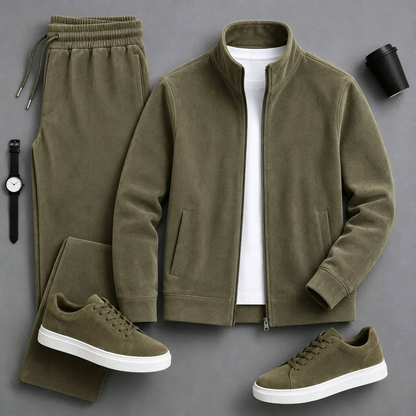 Men's Solid-Color Zipper Hoodie and Pants Set