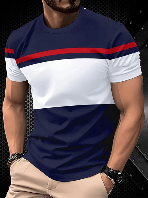 Men's Business Stripe Logo Print Short Sleeve T-Shirt