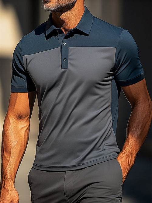 Men's Casual Business Geometric Button Short Sleeve Polo Shirt