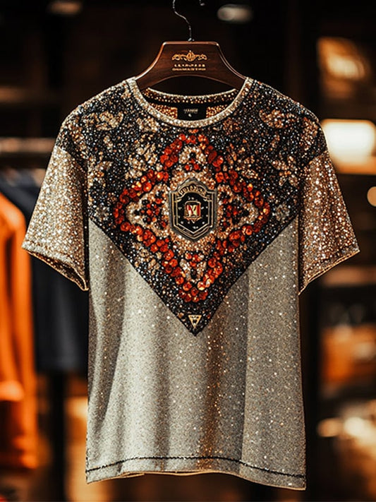 Men's Business Luxury Printed  Cotton Short Sleeve T-Shirt