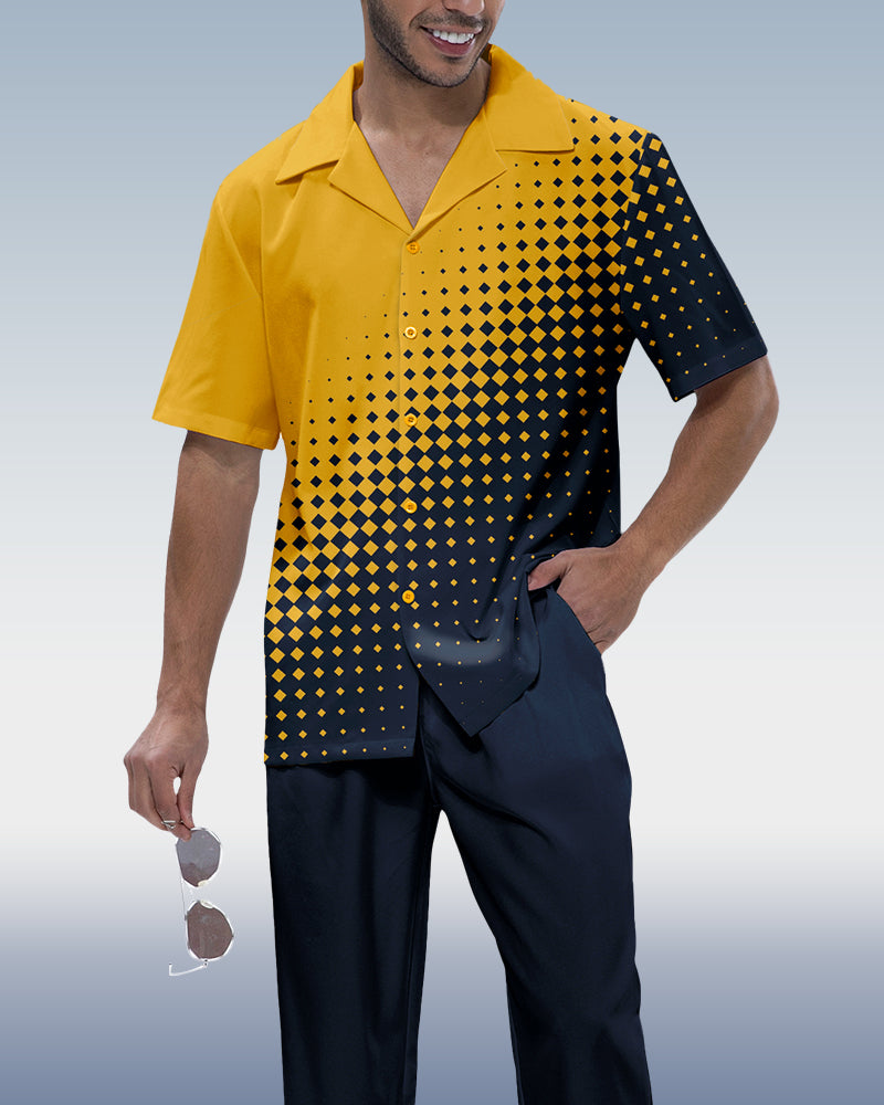 Rianmond Men's Polka Dot Print Short Sleeve Walking Suit 216