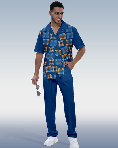 Rianmond Men's Color Block Short Sleeve Shirt Walking Set 319