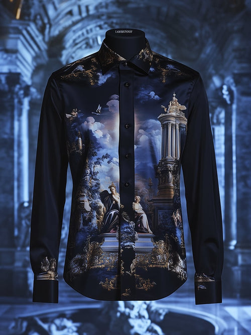 Men's Satin Luxe A Sistine Madonna Baroque Long Sleeve Button Down Shirt