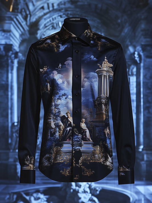 Men's Satin Luxe A Sistine Madonna Baroque Long Sleeve Button Down Shirt