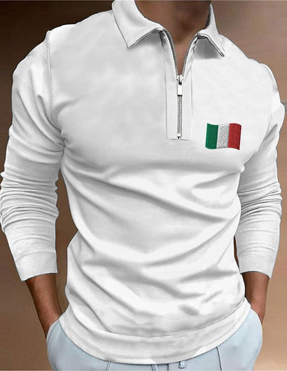 Men's "Italy" printed zip-up polo shirt