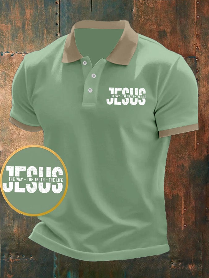 Men's Jesus The Way The Truth The Life Printed Casual Polo Shirt