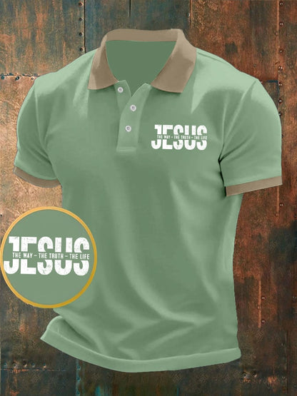 Men's Jesus The Way The Truth The Life Printed Casual Polo Shirt