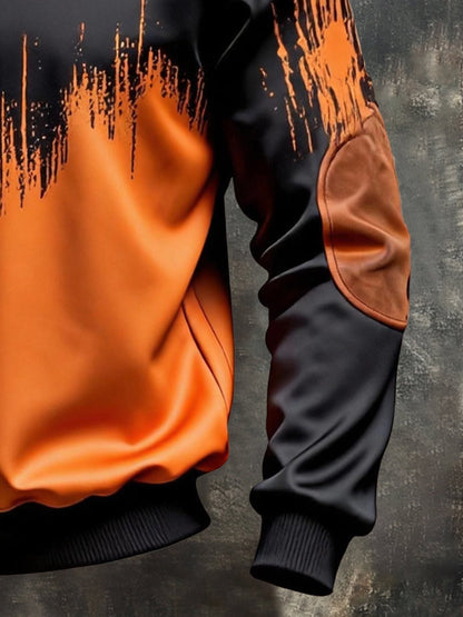 Men's Vintage Color-Block Printed Zip-Up Hoodie