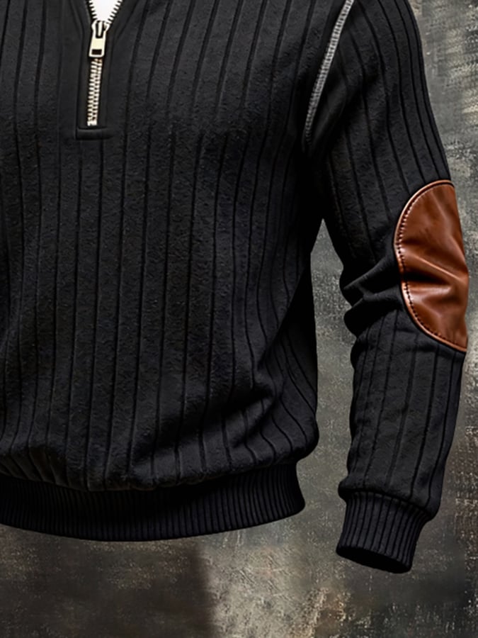 Men'S Vintage-Style Faux Two-Piece Spliced Color-Block Long-Sleeved Sweatshirt