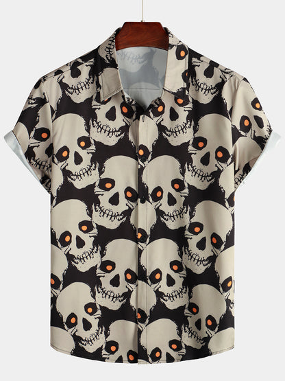 Men's Skull Cool Graphic Button Up Short Sleeve Punk Rock Art Black Hawaiian shirt