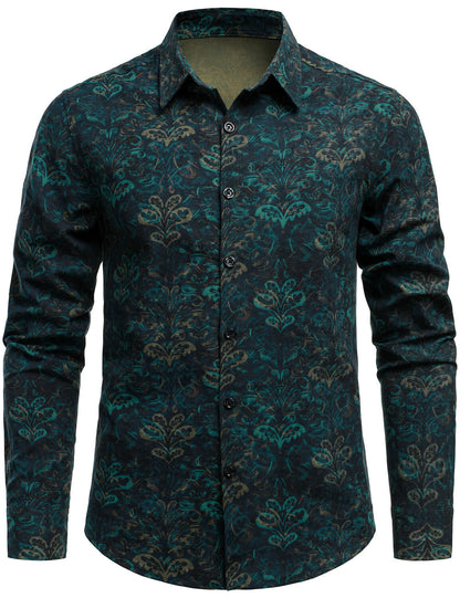 Men's Retro Abstract Print Casual Long Sleeve Button Up Shirt
