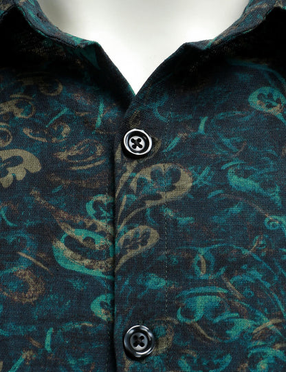 Men's Retro Abstract Print Casual Long Sleeve Button Up Shirt