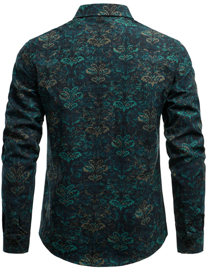 Men's Retro Abstract Print Casual Long Sleeve Button Up Shirt
