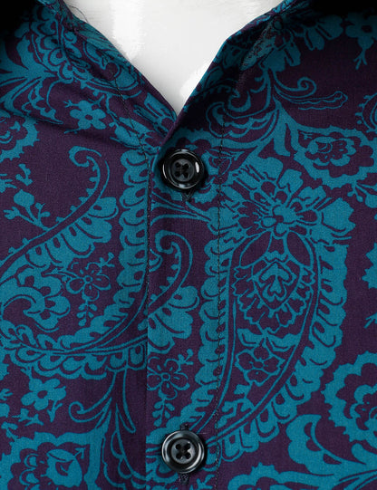 Men's Paisley Print Cotton Casual Button Up Long Sleeve Shirt