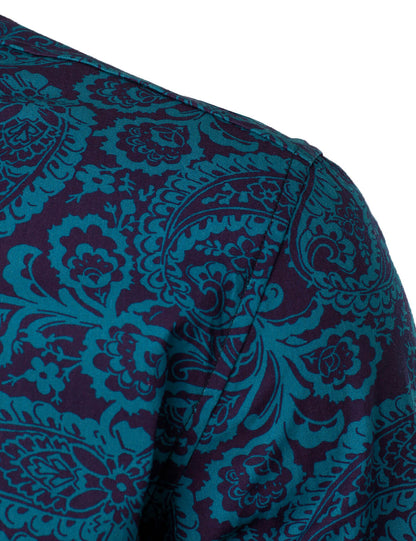Men's Paisley Print Cotton Casual Button Up Long Sleeve Shirt