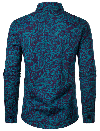 Men's Paisley Print Cotton Casual Button Up Long Sleeve Shirt