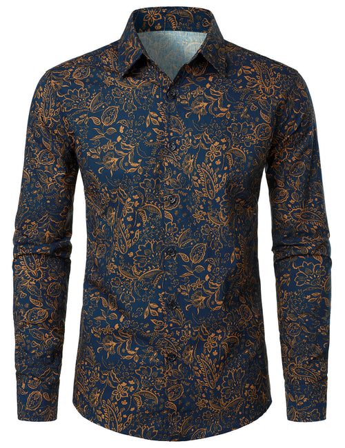 Men's Paisley Print Button Up Cotton Casual Long Sleeve Shirt