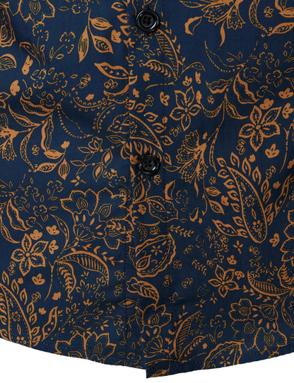 Men's Paisley Print Button Up Cotton Casual Long Sleeve Shirt