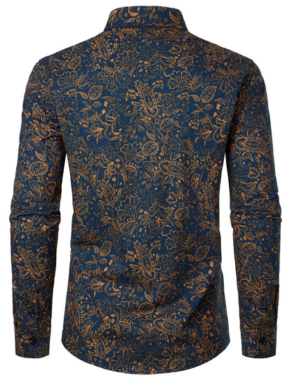 Men's Paisley Print Button Up Cotton Casual Long Sleeve Shirt