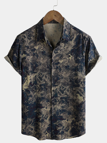 Men's Vintage Lightweight Breathable Rayon Short Sleeve Holiday Leisure Shirt