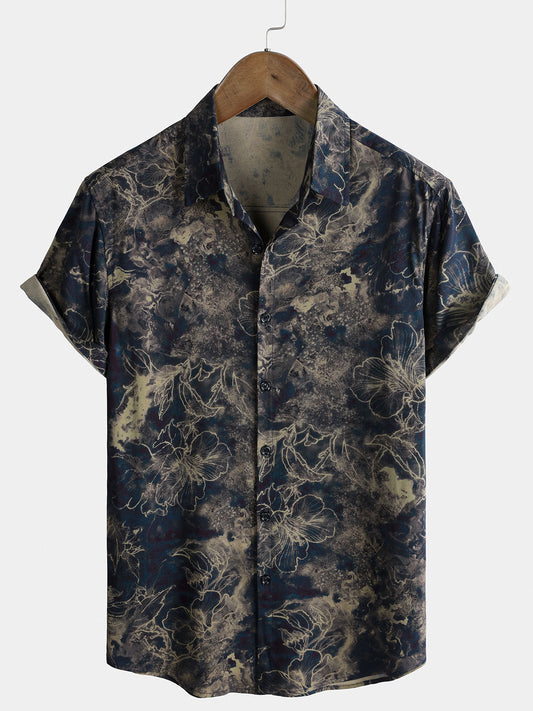 Men's Vintage Lightweight Breathable Rayon Short Sleeve Holiday Leisure Shirt