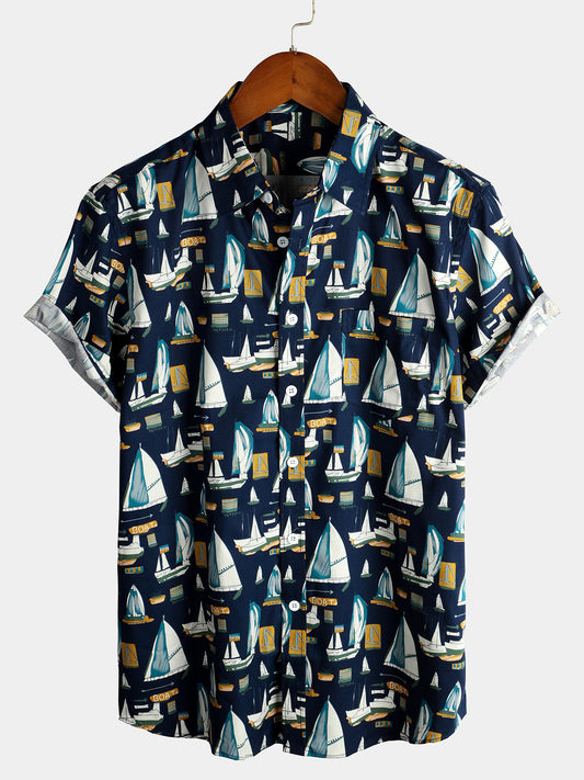 Men's Casual Holiday Cotton Pocket Short Sleeve Shirt