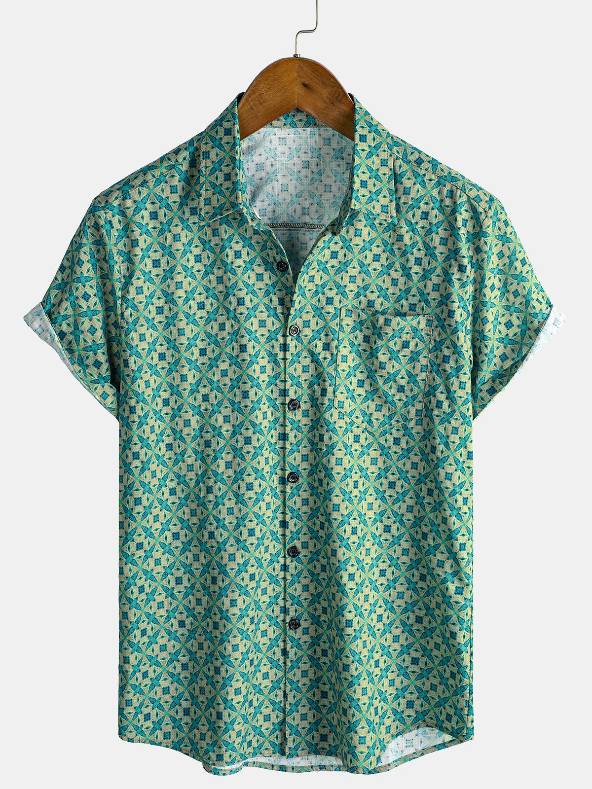 Men's Casual Retro Summer Beach Cotton Short Sleeve Shirt