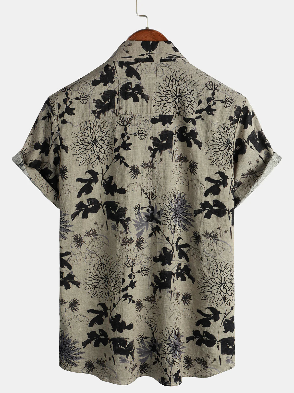 Men's Retro Flower Print Floral Button Up Vintage Holiday Short Sleeve Shirt