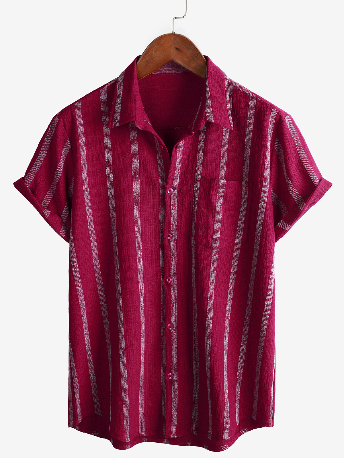 Men's Summer Striped Pocket Button Up Short Sleeve Vintage Beach Hawaiian Shirt