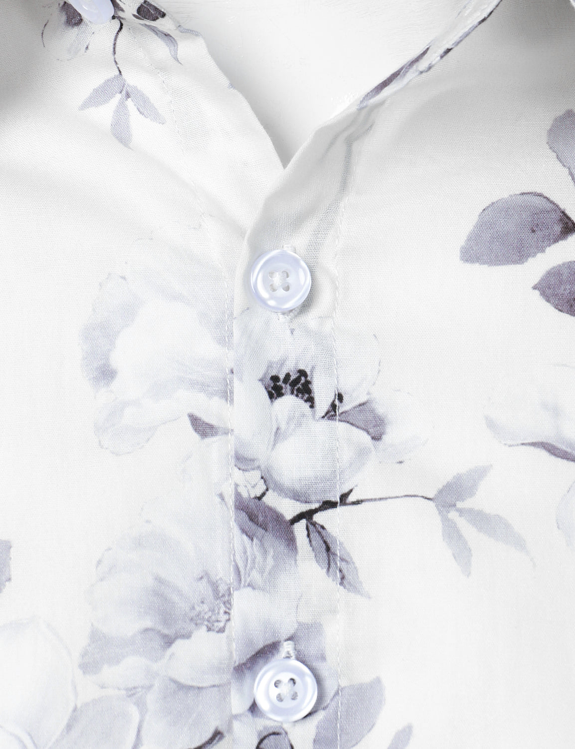 Men's Floral Cotton White Long Sleeve Shirt