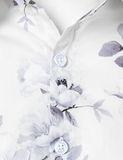 Men's Floral Cotton White Long Sleeve Shirt