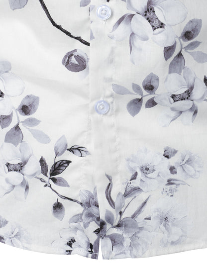 Men's Floral Cotton White Long Sleeve Shirt