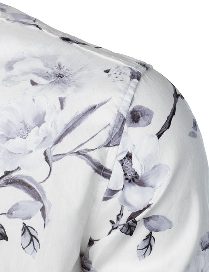 Men's Floral Cotton White Long Sleeve Shirt
