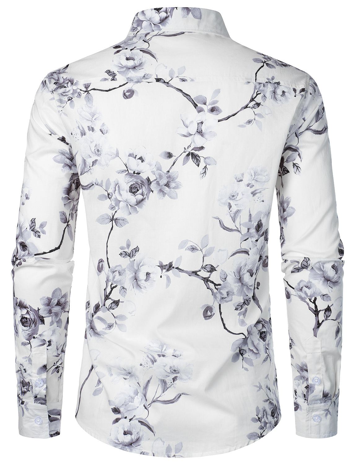 Men's Floral Cotton White Long Sleeve Shirt