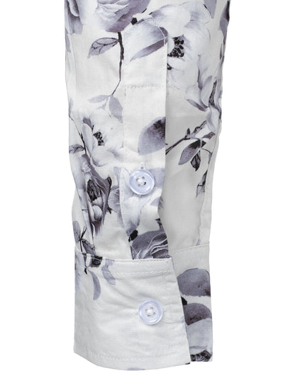 Men's Floral Cotton White Long Sleeve Shirt