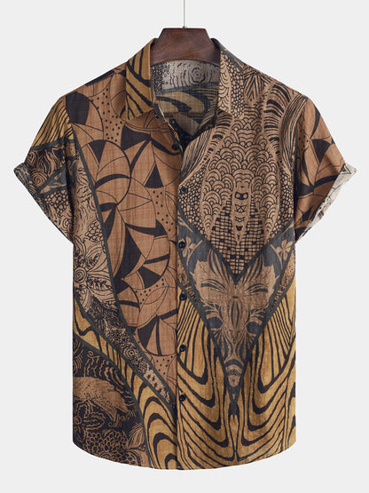 Men's Retro Holiday Summer Vintage Button Up Vacation Beach Short Sleeve Shirt