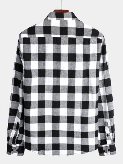 Men's Cotton Long Sleeve Plaid Shirt