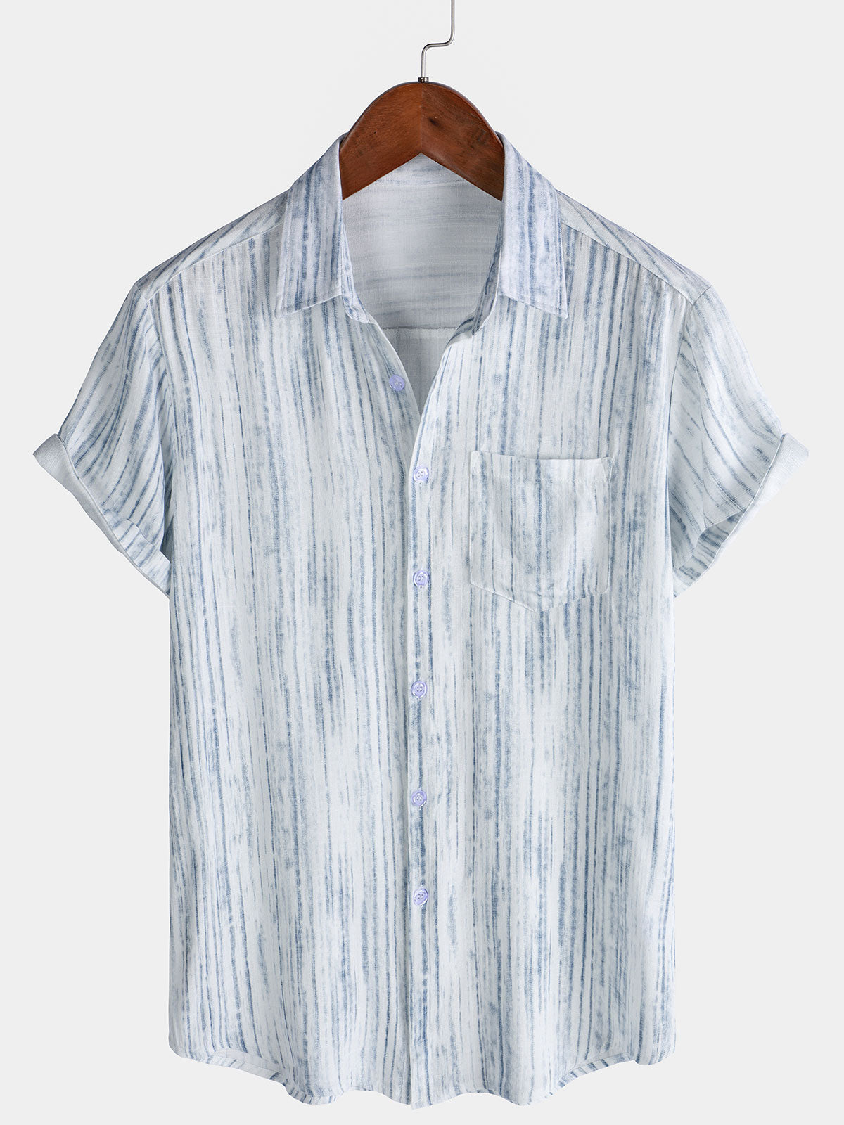 Men's Breathable Short Sleeve Pocket Black Striped Shirt