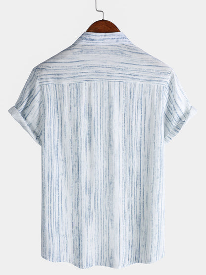 Men's Breathable Short Sleeve Pocket White Striped Shirt