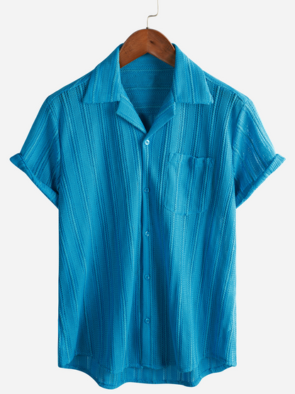 Men's Summer Lace Short Sleeve Casual Button Up Beach Shirt