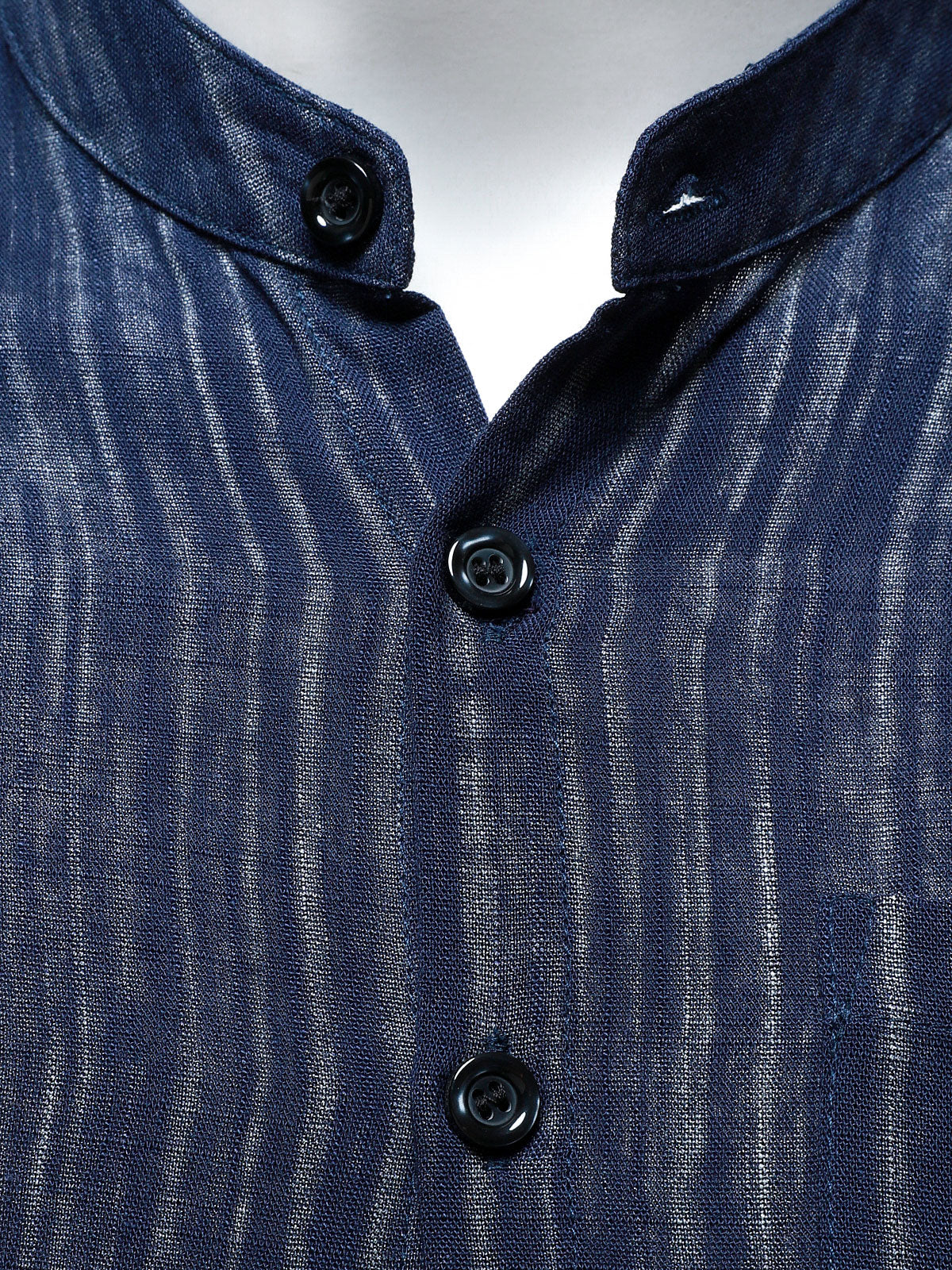 Men's Casual Breathable Pocket Long Sleeve Blue Striped Shirt